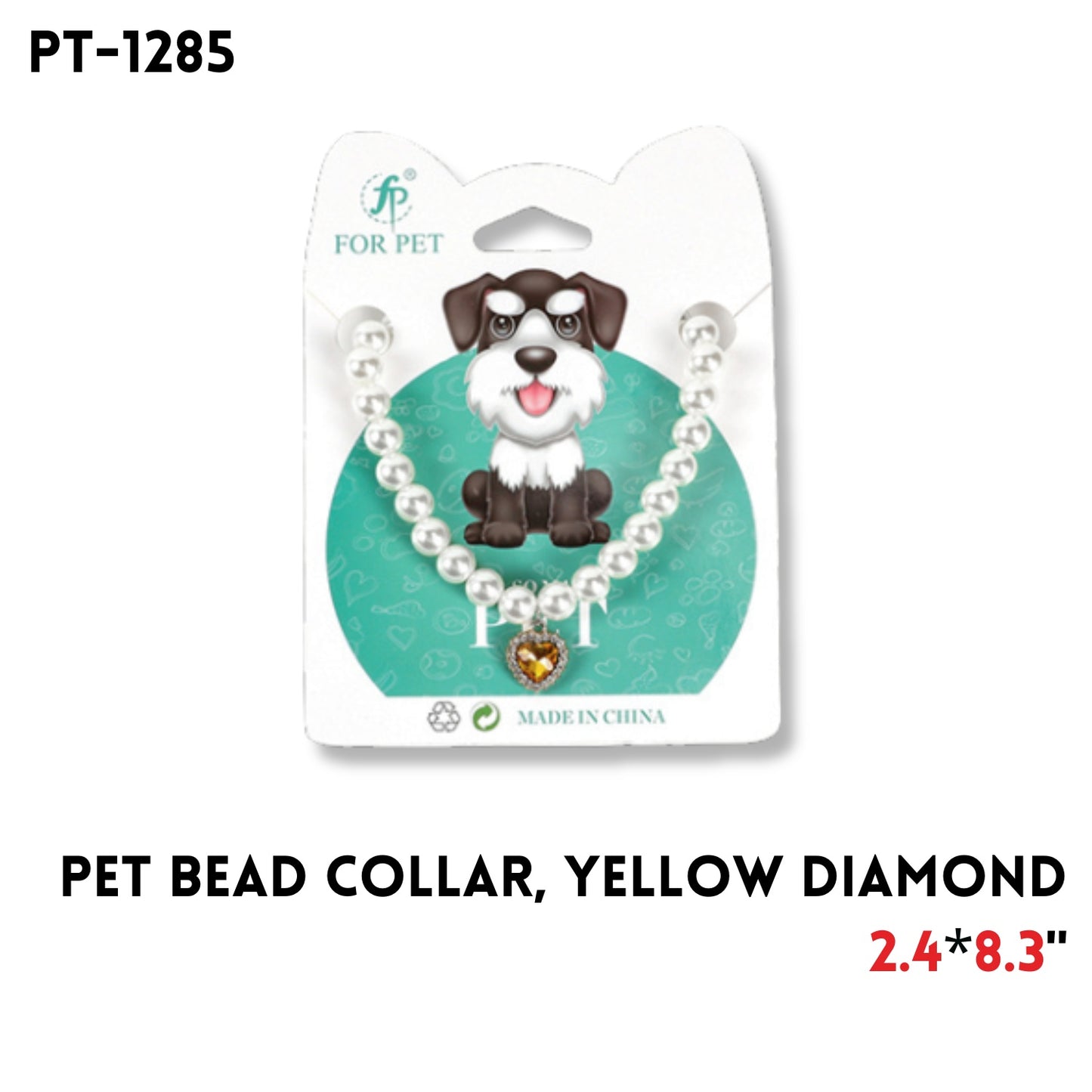 Pet Bead Collar, Yellow Diamond, 8.3"x2.4"