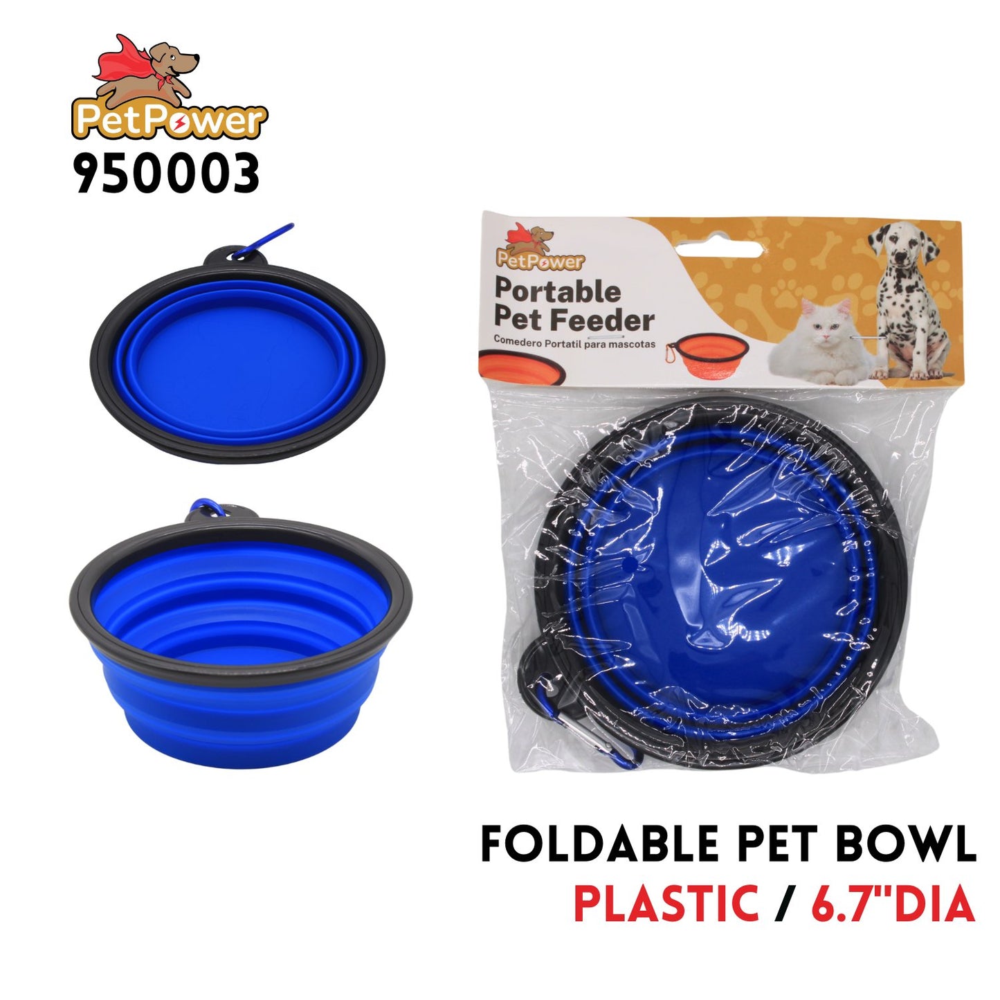 Foldable Pet Bowl, Dia 6.7", Plastic
