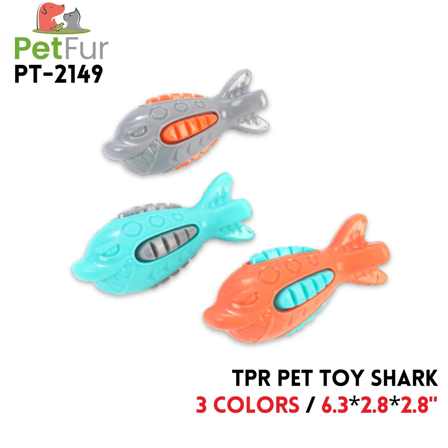 TPR Pet Toy Shark,6.3"*2.8"*2.8", 3 Colors