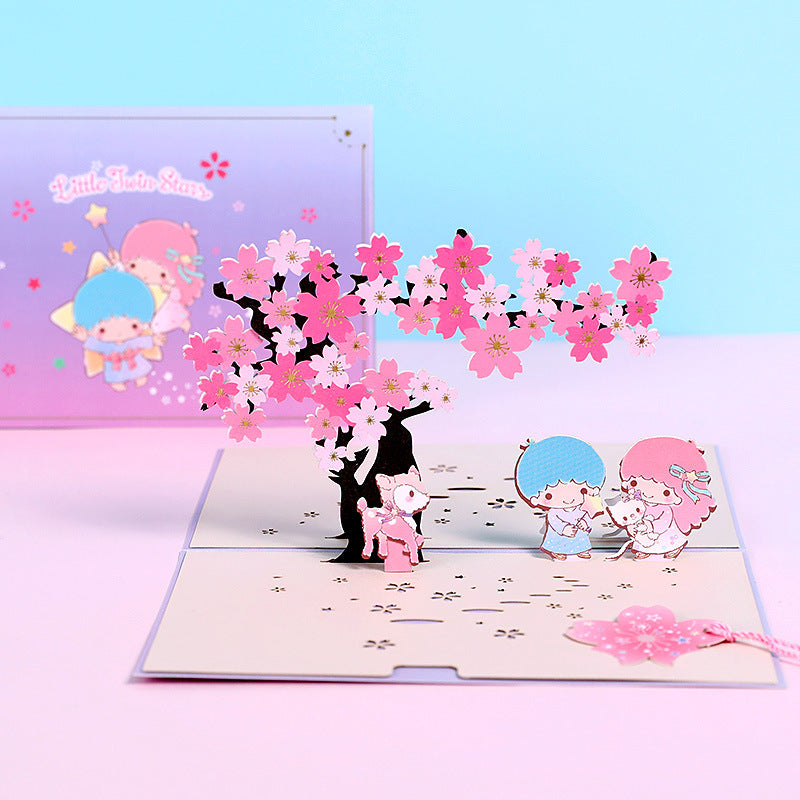 Little Twin Stars under Cherry tree Pop up card