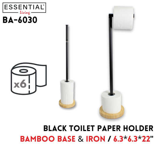 Paper Holder w/ bamboo base,black,6.3"x6.3"x22",19mm tube
