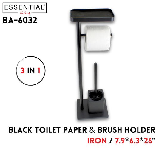 Toilet Paper&Brush Holder,plastic&iron,black,7.9"x6.3"x26"