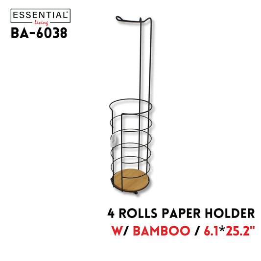 4 Roll Paper Holder With Bamboo, 6.1"X6.1"X25.2"