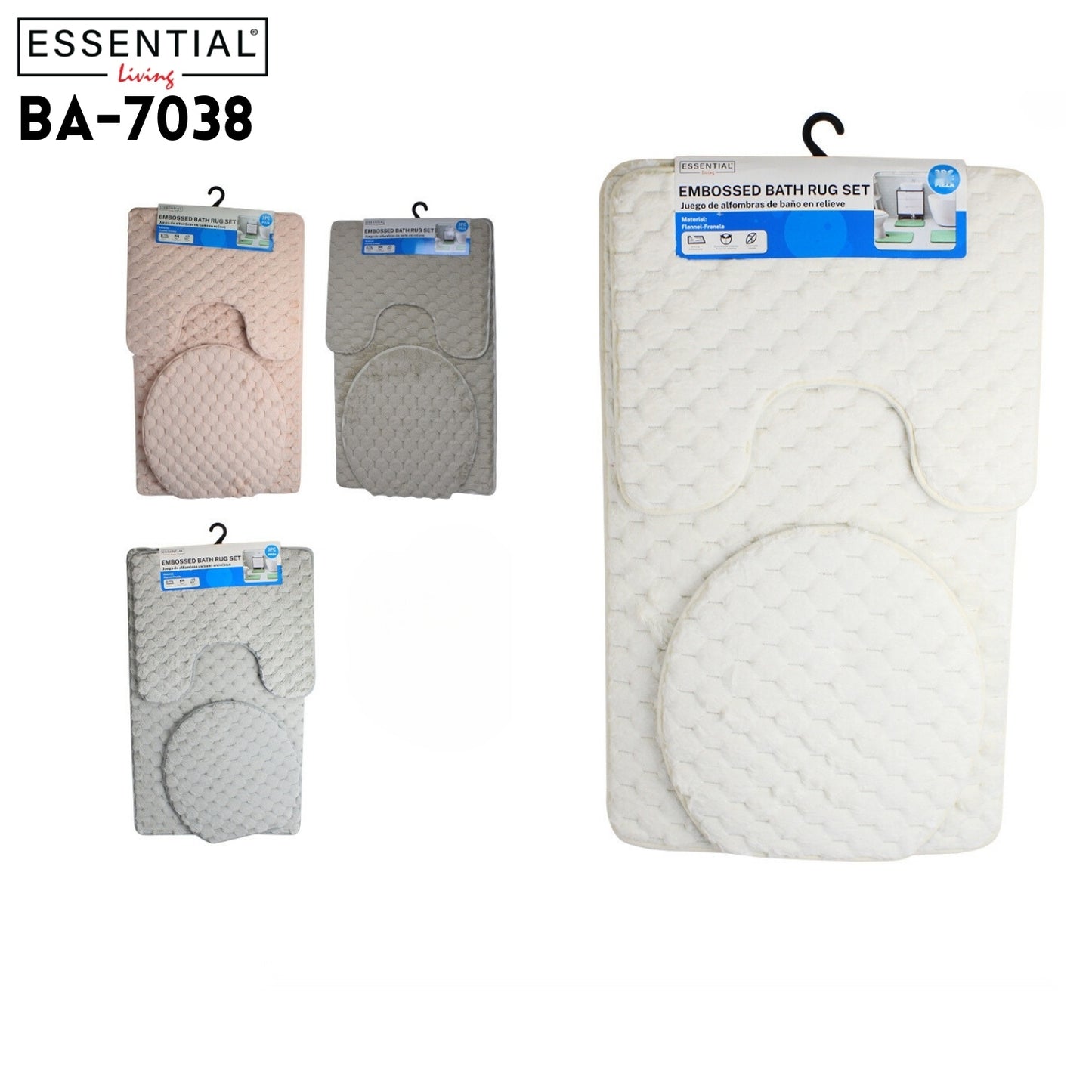 Embossed Bath Rug Set, 4 Clrs Asstd
