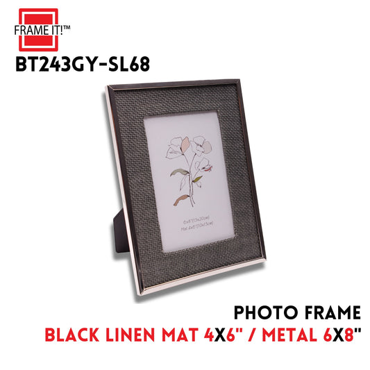 METAL FRAME 6X8" BLACK LINEN MAT 4X6" SILVER