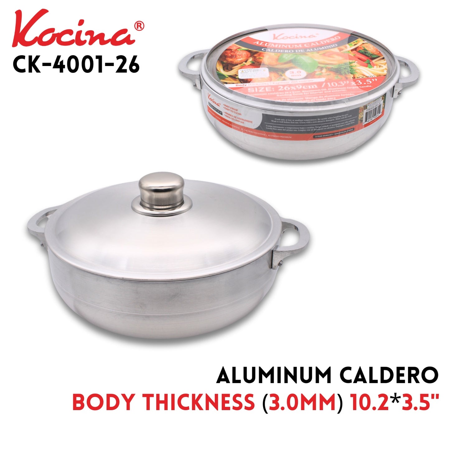 Aluminum Caldero 10.2"x3.5",Body thickness 3.0mm,Aluminum Li