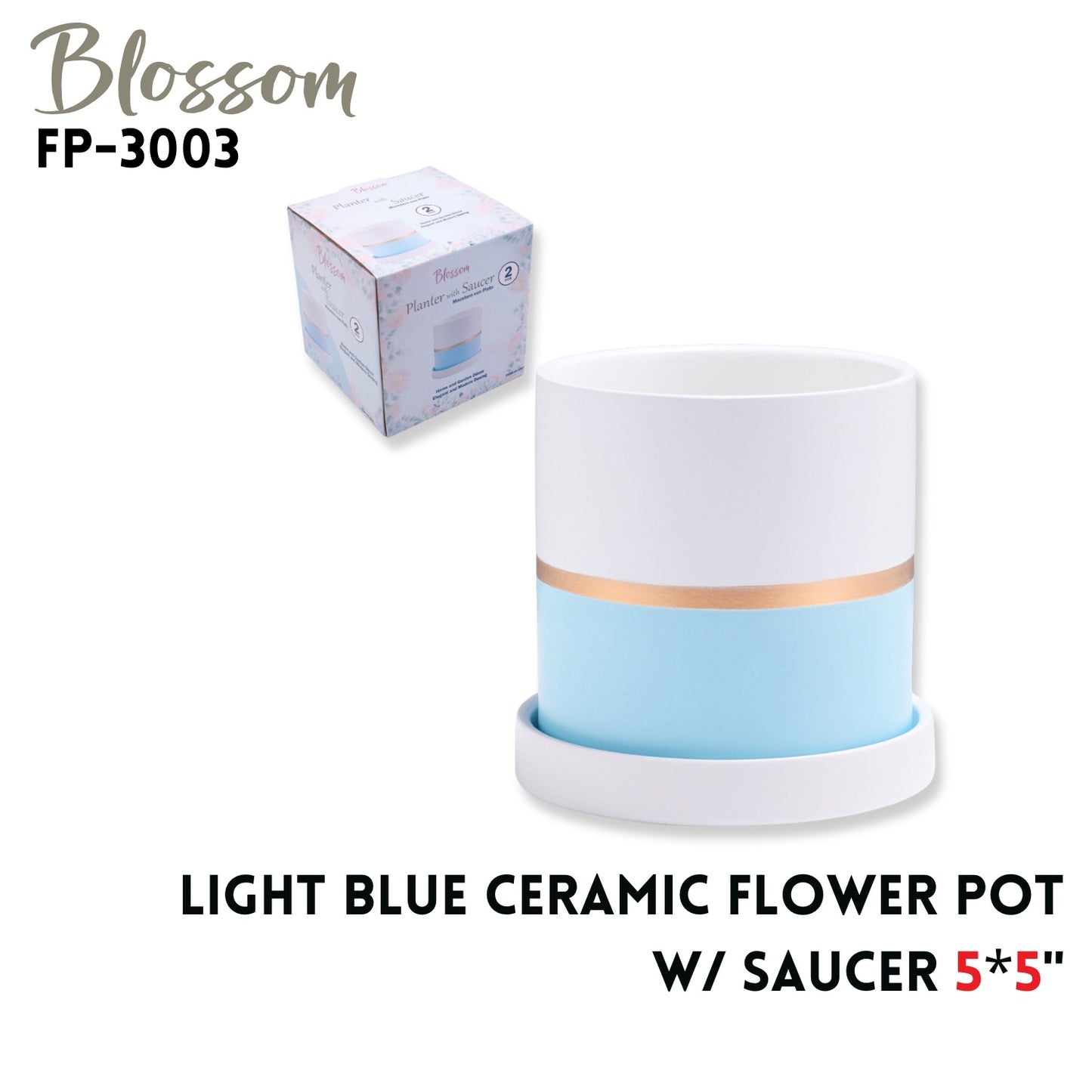 Flower Pot  w/saucer  5*5"  light blue