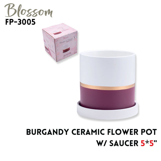 Flower Pot  w/saucer  5*5"  burgandy