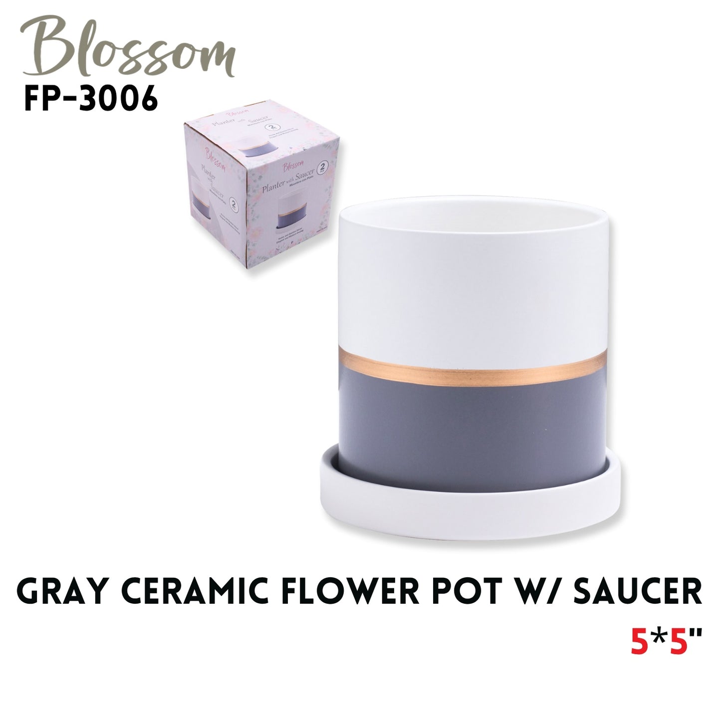 Flower Pot  w/saucer  5*5"  gray