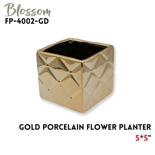 Porcelain Flower Planter 5x5" Gold