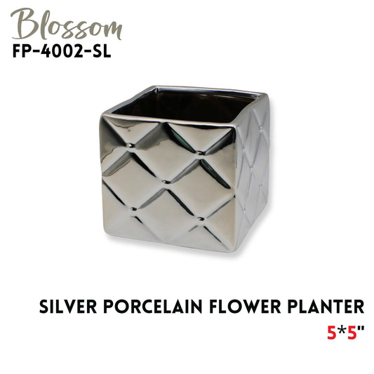 Porcelain Flower Planter 5x5" Silver