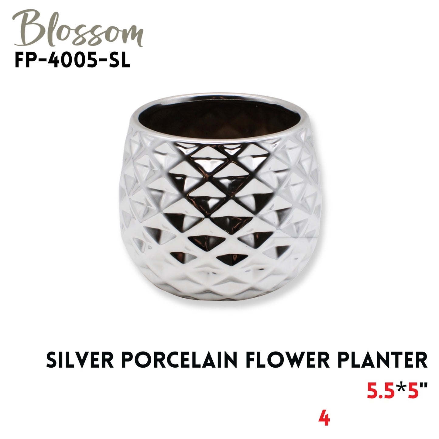 Porcelain Flower Planter 5.5x5" Silver