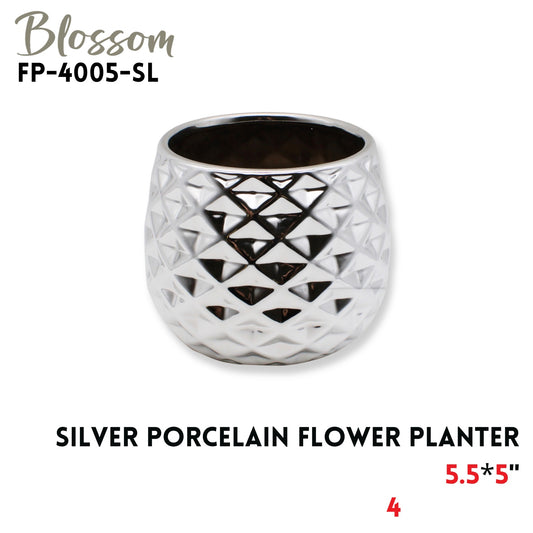 Porcelain Flower Planter 5.5x5" Silver