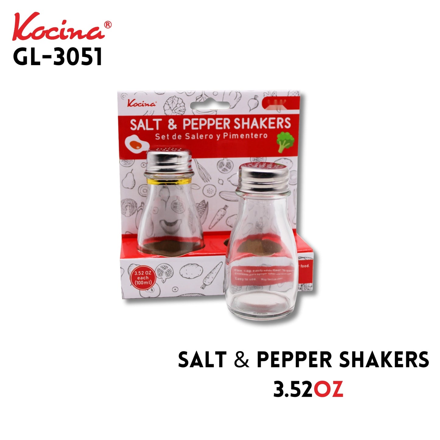 Salt & Pepper shakers, 3.52oz each (100ml)
