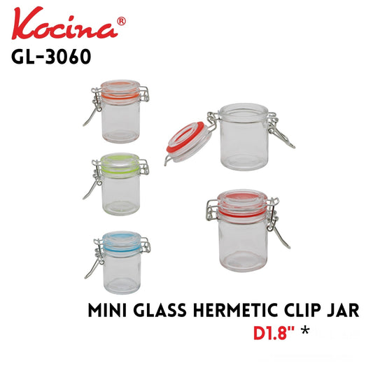 Mini Glass Hermetic Clip Jar, D1.8"x H2.4"