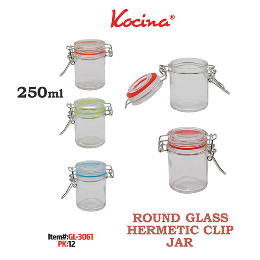 250ml Round Glass Hermetic Clip Jar