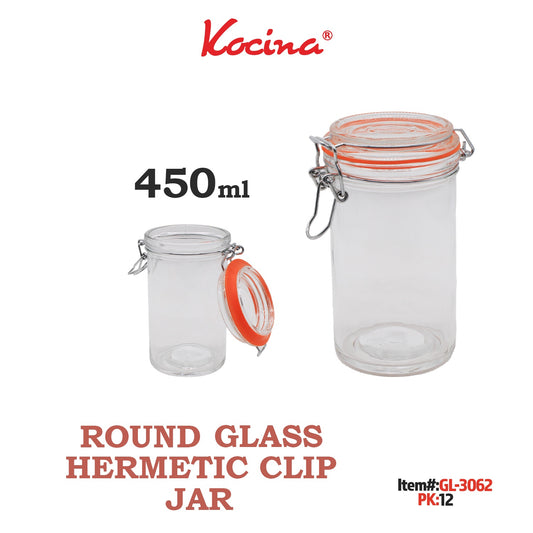450ml Round Glass Hermetic Clip Jar