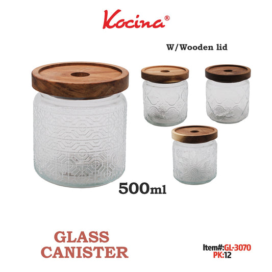 500ml Glass Canister with Wooden Lid (10 x 10 x 10.7 cm)