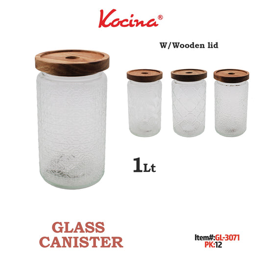 1L Glass Canister with Wooden Lid (10 x 10 x 17.7 cm)