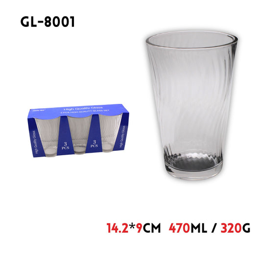 3pcs/set Glass Cup,14.2x9cm, 320g; 470ml, w/Color Box