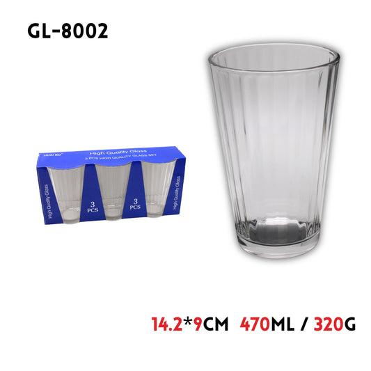 3pcs/set Glass Cup,14.2x9cm, 320g; 470ml, w/Color Box