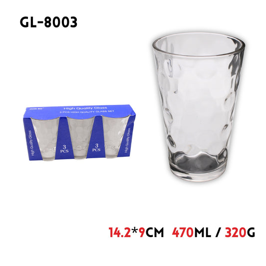 3pcs/set Glass Cup,14.2x9cm, 320g; 470ml, w/Color Box