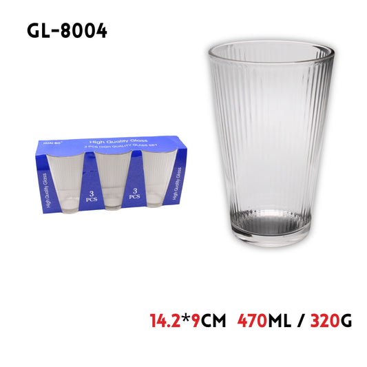 3pcs/set Glass Cup,14.2x9cm, 320g; 470ml, w/Color Box