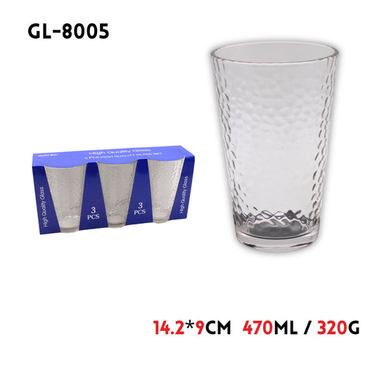 3pcs/set Glass Cup,14.2x9cm, 320g; 470ml, w/Color Box