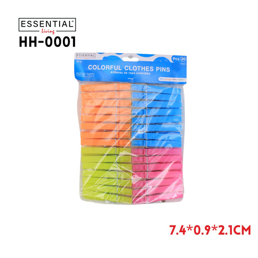 30pcs Plastic Colored Clothes Peg, 7.4x0.9x2.1cm/pc