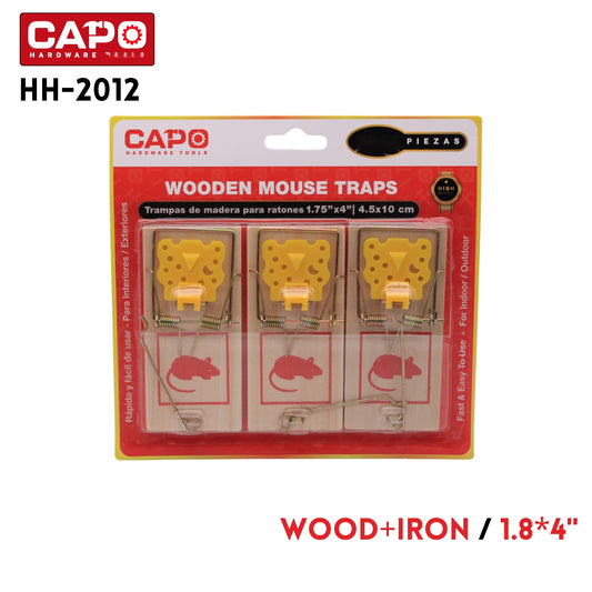 3pc Wooden Mouse Traps,1.8"x4", Wooden+Iron