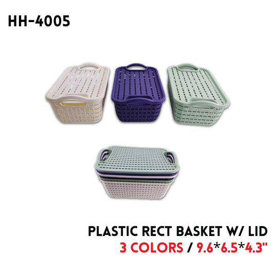 Rect Baskset with Lid, Plastic, 9.6"*6.5"*4.3", 148g, 3 Colo