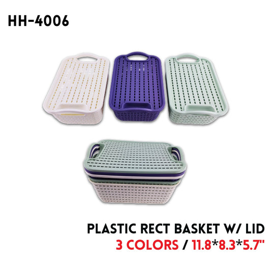 Rect Baskset with Lid, Plastic, 11.8"*8.3"*5.7", 188g, 3 Col