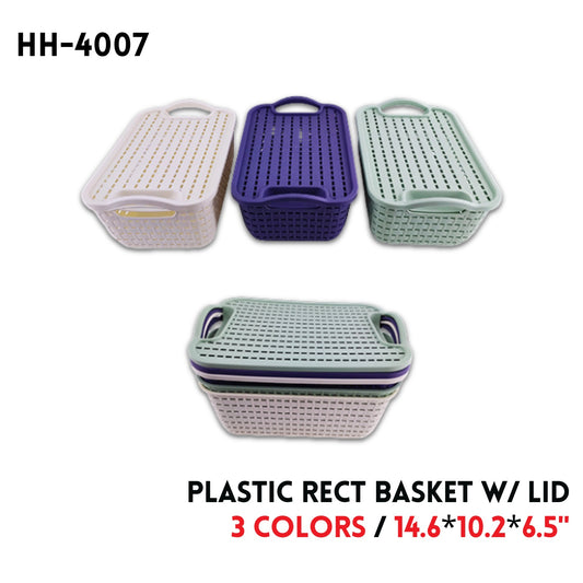 Rect Baskset with Lid, Plastic, 14.6"*10.2"*6.5", 390g, 3 Co