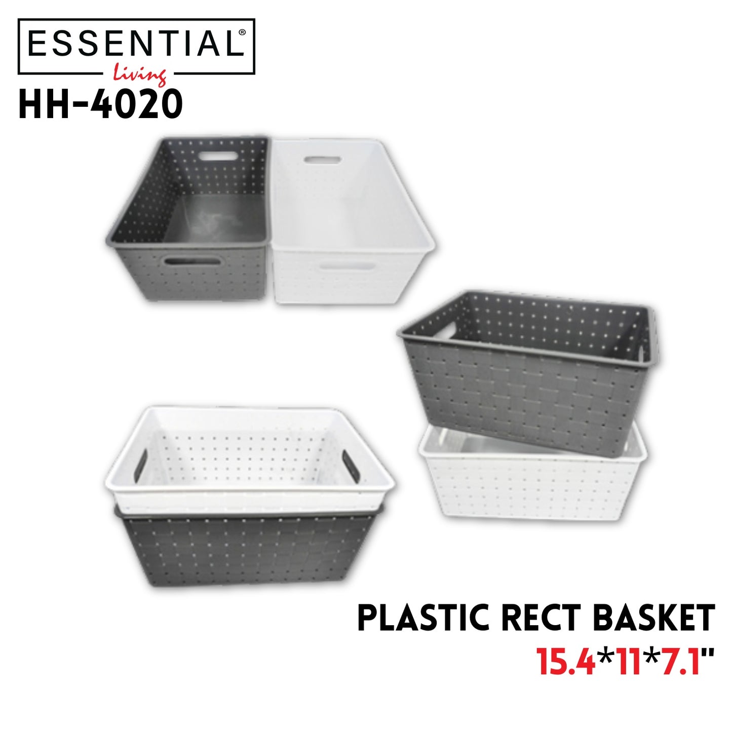 Rect Basket, Plastic, 540g, 15.4"X11"X7.1",2 Colors