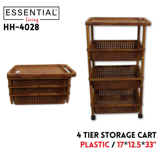 4 Tier Storage Cart, 17"x12.5"x33", Plastic