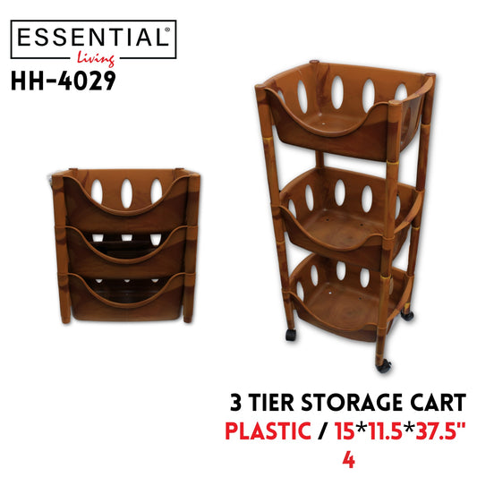 3 Tier Storage Cart, 15"x11.5"x37.5", Plastic