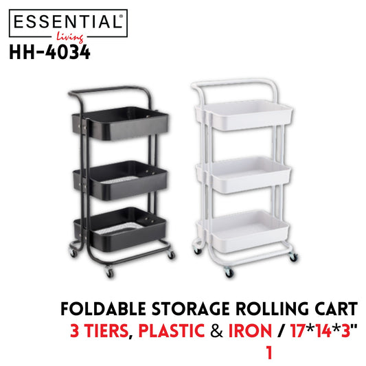 3 Tiers Storage Rolling Cart, PP Basket & Iron Tube,17x14x3"
