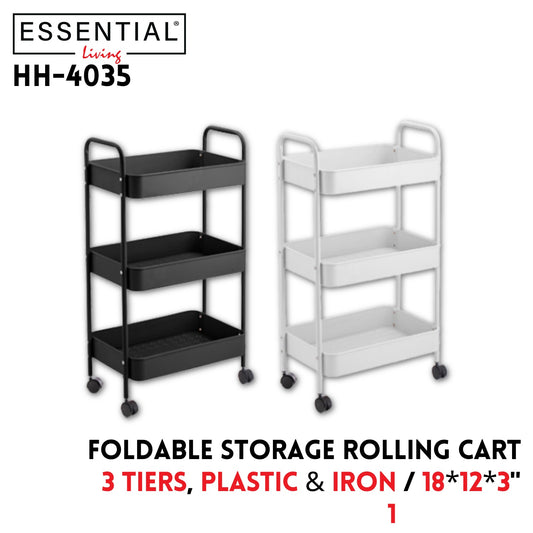 3 Tiers Storage Rolling Cart, PP Basket & Iron Tube,18x12x3"