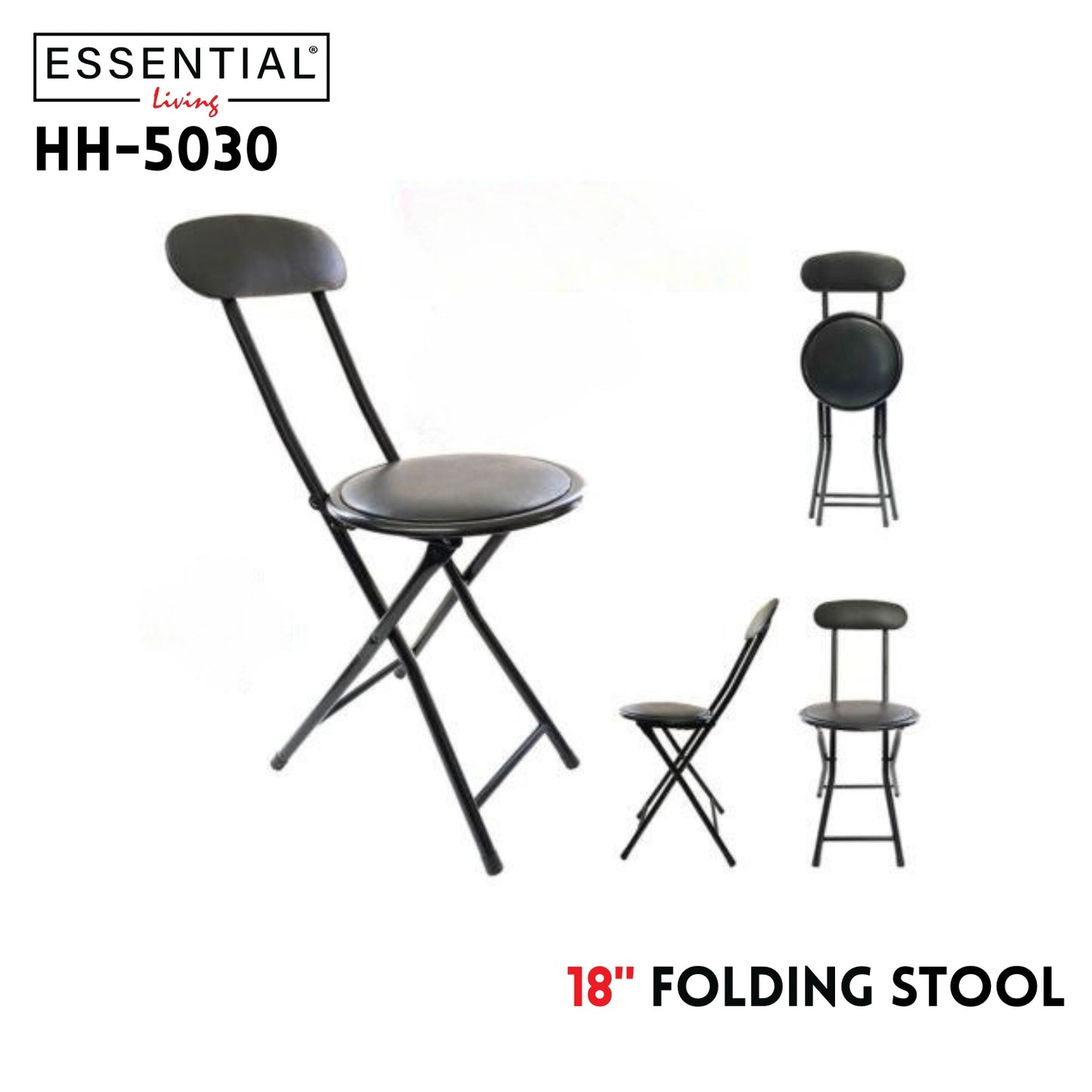 Folding Stool with Back-Black 18"/ 1206