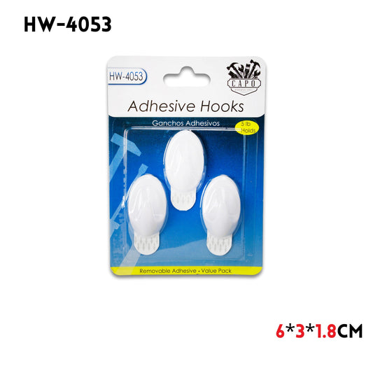 3pk Small Plastic Removable Hook Set, 6x3x1.8cm, ABS