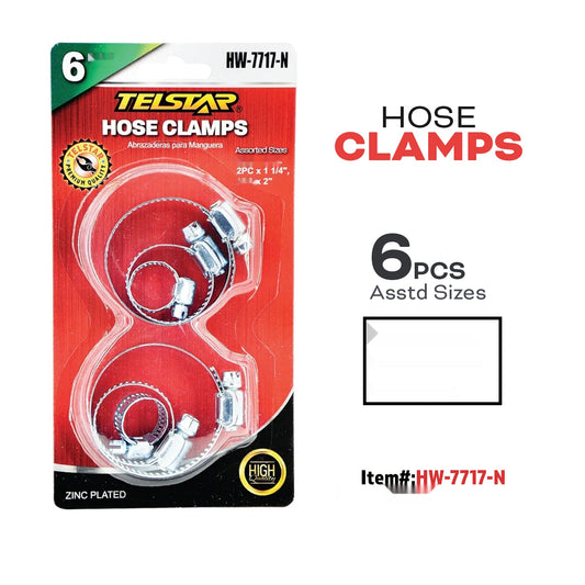 Hose Clamps Assorted 6Pc, 2pcx3/4", 2pcx1-1/4", 2pcx2"