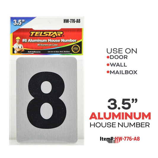 Aluminum Number Plate "8" ,  with 3M  Size.3.5"x2.5"
