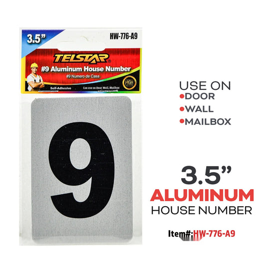 Aluminum Number Plate "9" ,  with 3M  Size.3.5"x2.5"