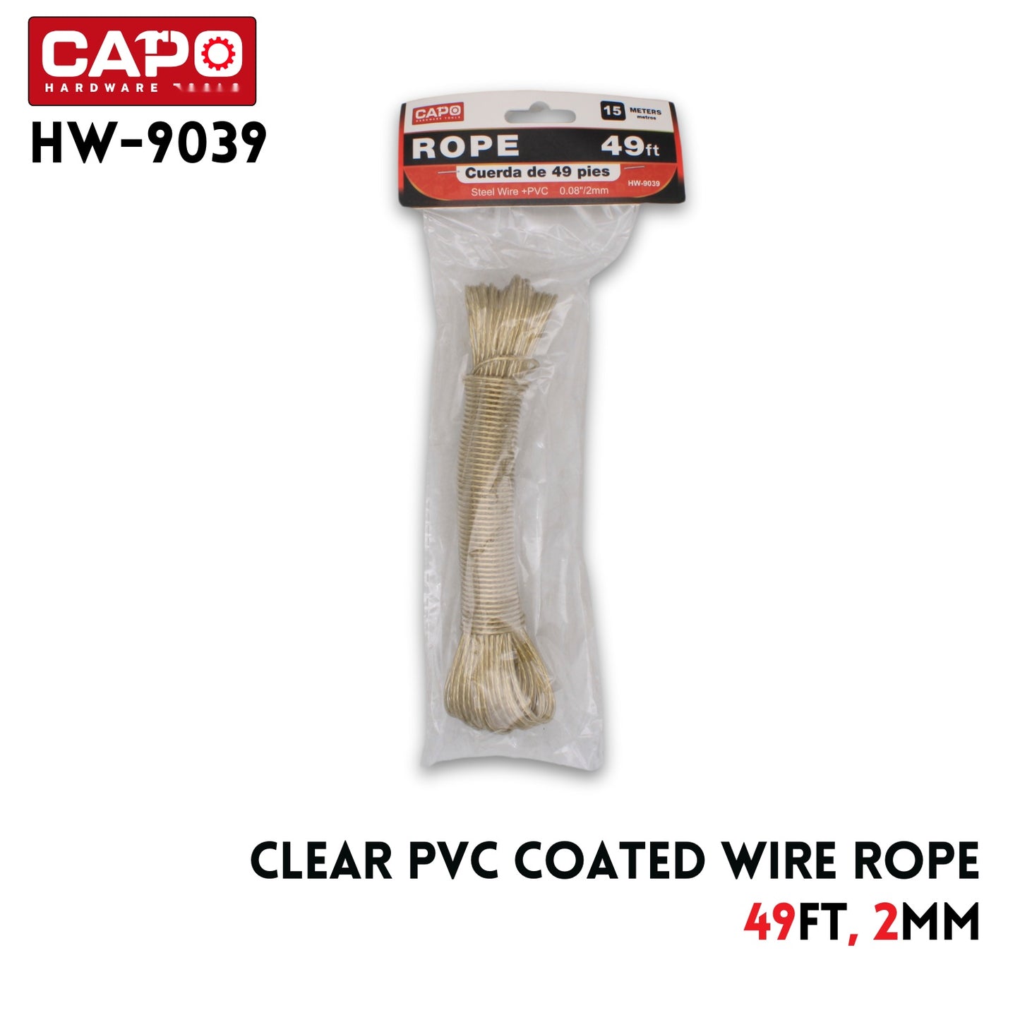 Clear PVC Coated Wire Rope 49FT