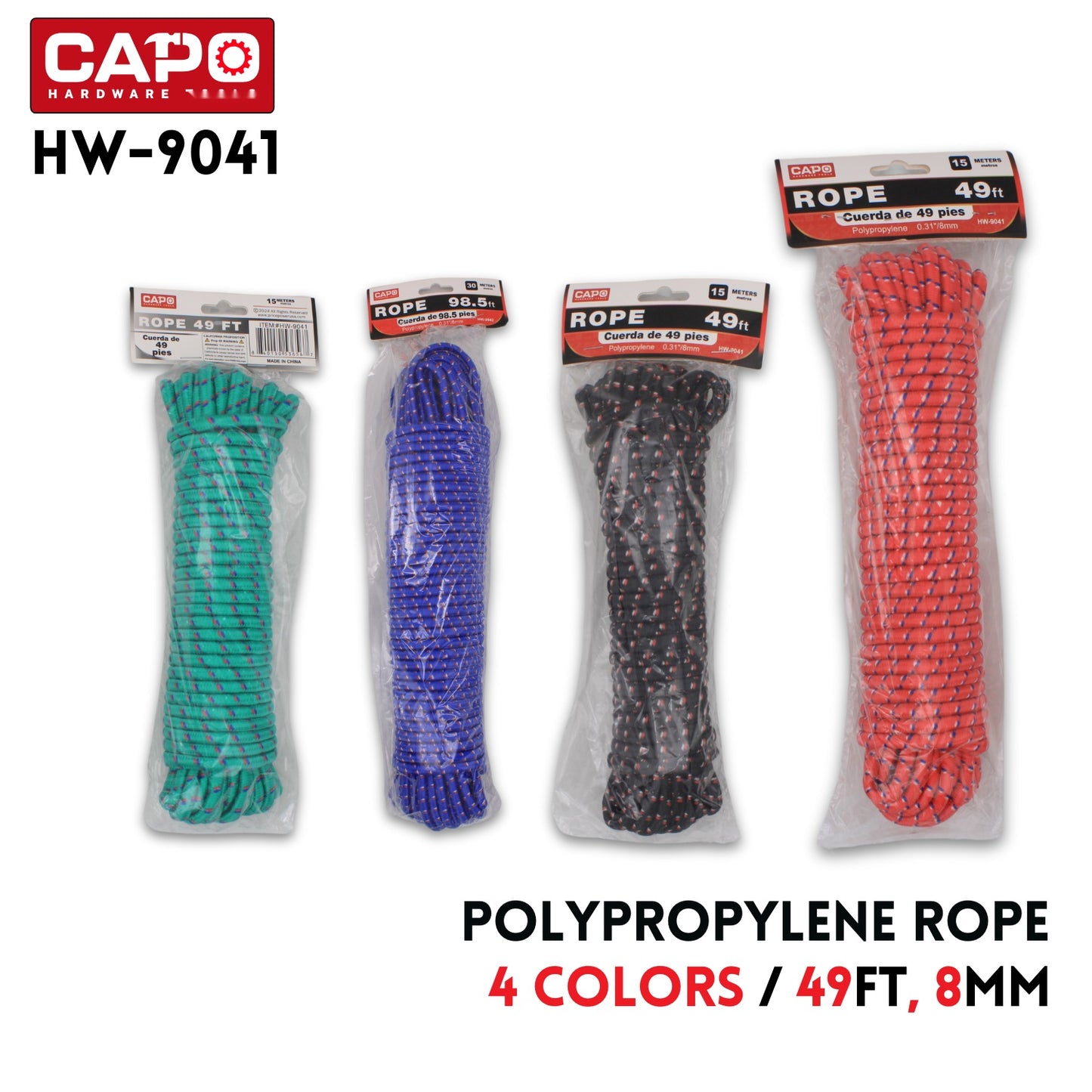 Polypropylene rope 49FT,4 colors