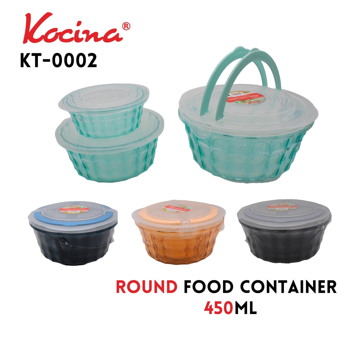 3pcs Round Food Container, 2.5L,1.2L, 450ml, PS