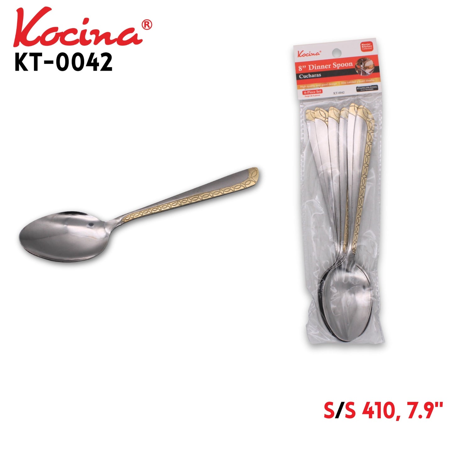 6pcs Dinner Spoon, 7.9", 410 SS