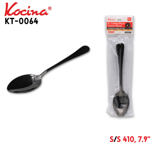 6pcs Luxury Black Dinner  Spoon, 7.9", 410 SS