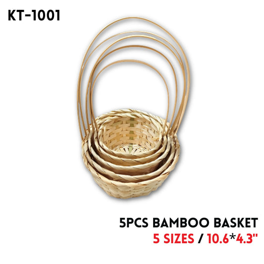 5pcs Bamboo Basket, 10.6"*4.3", 5 Sizes