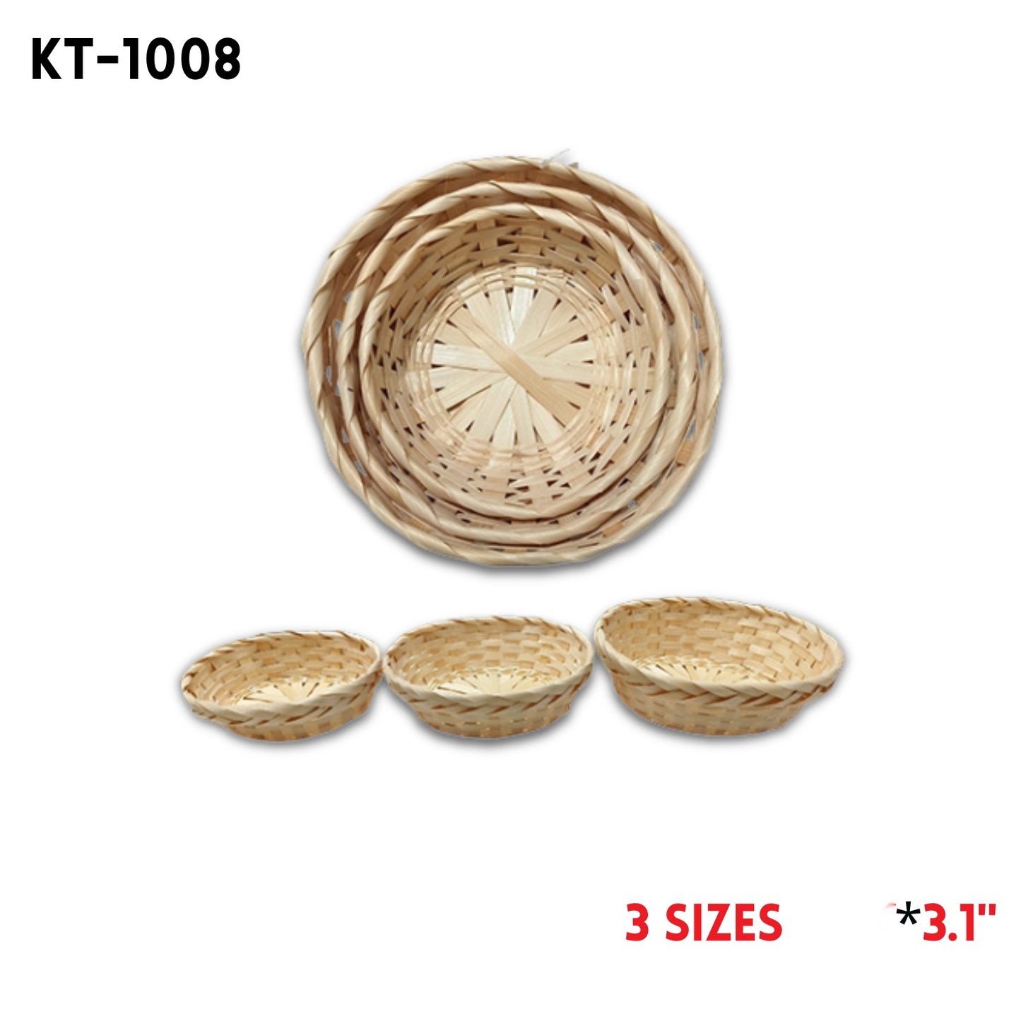 3pcs Bamboo Basket ROUND 8.7"*3.1", 3 Sizes